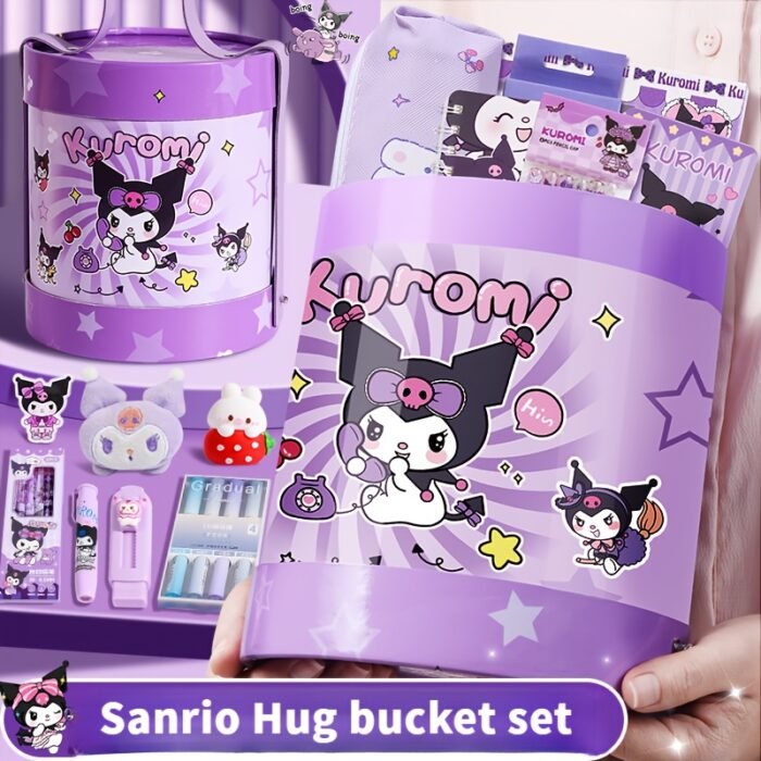 Sanrio Kawaii for kuromi Stationery Set Cute Cuddle Bucket,Portable for School Student Kids Gift Birthday Christmas Creative Art Desk Tool - Image 7
