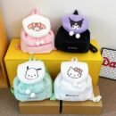 Sanrio Hello Kitty Kuromi Women's Backpack - Cute Cartoon Anime Design, Large Capacity Faux Fur & Polyester Drawstring Closure Bag for College Students, Youthful Casual Style (Purple/Black), Hello Kitty Backpack for, College Student Accessory, Secure Zipper Closure