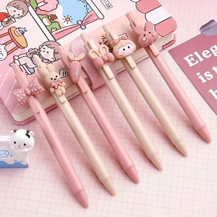 3-Pack Cute Rabbit Retractable Ballpoint Pens, Assorted Colors, No Feathers, Smooth Writing Stationery - Image 4
