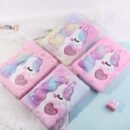 Soft Plush Notebook and Fluffy Pom-Pom Pen Set, Furry A5 Journal with Heart Design, Pastel Pink and Blue Cover, Cute Unicorn Illustration, Ideal for Youngsters' Desk Decor