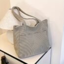 Women'S Large Capacity Corduroy Tote Bag - Casual White Shoulder Handbag with Zipper Closure, 4-Season Versatile Design, Durable & Stylish for Everyday Use, Everyday Tote Bag | Casual Style Bag | Corduroy Material, Large Tote Bag, Versatile Carryall, Classic Stripe Pattern, Sturdy Handle Construction, Travel Accessory, Minimalist Design, Highquality Fabric, Spacious Carryall, Fashion Lovers