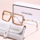 Titanora Women'S Fashion Glasses with Black & Golden Accents, Decorative Rectangular Lenses, Durable Metal Frame, Includes Case & Cloth - Stylish Everyday Eyewear, Everyday Eyewear | Decorative Lenses | Metallic Accents, Fashion Glasses