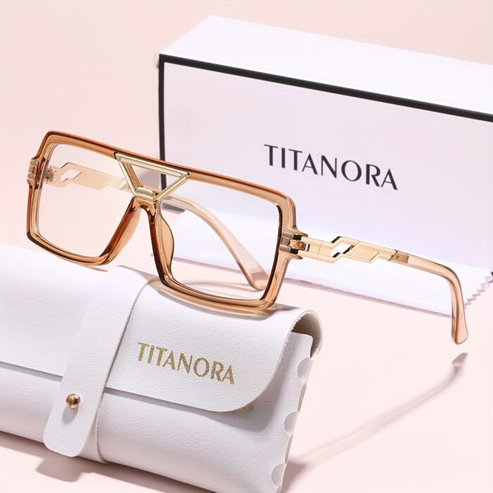 Titanora Women'S Fashion Glasses with Black & Golden Accents, Decorative Rectangular Lenses, Durable Metal Frame, Includes Case & Cloth - Stylish Everyday Eyewear, Everyday Eyewear | Decorative Lenses | Metallic Accents, Fashion Glasses - Image 4