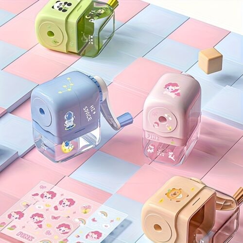 1pc Cute Morandi Color Pencil Sharpener - Hand Crank, Multi-Color Design with Cartoon Characters, Durable Plastic Stationery Organizer for School, Office, Back-to-School & Graduation Gifts, Pencil Holder, Playful Design, Whimsical Design