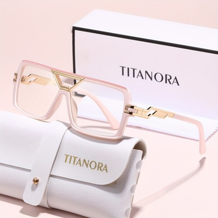 Titanora Women'S Fashion Glasses with Black & Golden Accents, Decorative Rectangular Lenses, Durable Metal Frame, Includes Case & Cloth - Stylish Everyday Eyewear, Everyday Eyewear | Decorative Lenses | Metallic Accents, Fashion Glasses - Image 6