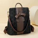 Cross-Border Fashion Backpack, Available in Beige/Black, Size 31×34×15cm, Bow Decoration, Diamond Embossed, Large Capacity Commuter Backpack