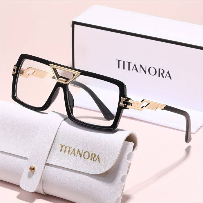 Titanora Women'S Fashion Glasses with Black & Golden Accents, Decorative Rectangular Lenses, Durable Metal Frame, Includes Case & Cloth - Stylish Everyday Eyewear, Everyday Eyewear | Decorative Lenses | Metallic Accents, Fashion Glasses - Image 9