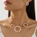 Two-Piece Women'S Jewelry Set with Enamel Drip Glaze Geometric Circle Design Necklace and Earrings, Simple Elegant Fashionable Style Suitable for Mother'S Day Gift and Daily Wear