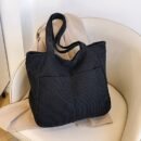 Women'S Large Capacity Corduroy Tote Bag - Casual White Shoulder Handbag with Zipper Closure, 4-Season Versatile Design, Durable & Stylish for Everyday Use, Everyday Tote Bag | Casual Style Bag | Corduroy Material, Large Tote Bag, Versatile Carryall, Classic Stripe Pattern, Sturdy Handle Construction, Travel Accessory, Minimalist Design, Highquality Fabric, Spacious Carryall, Fashion Lovers