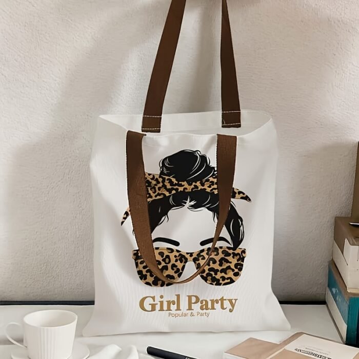 Leopard print glasses, Women's pattern print, casual tote bag, reusable fashionable backpack, multifunctional tote bag, beach bag, printed shopping bag, suitable for women - Image 4