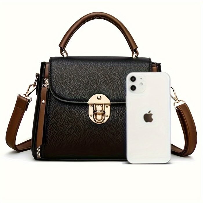 Casual Style Crossbody Bag for Women with Adjustable Strap, Solid Color, Magnet Closure, PU Material, Polyester Lined, Dry Clean Only, Edge Painted – Black Khaki Messenger Bag from Baigou - Image 10