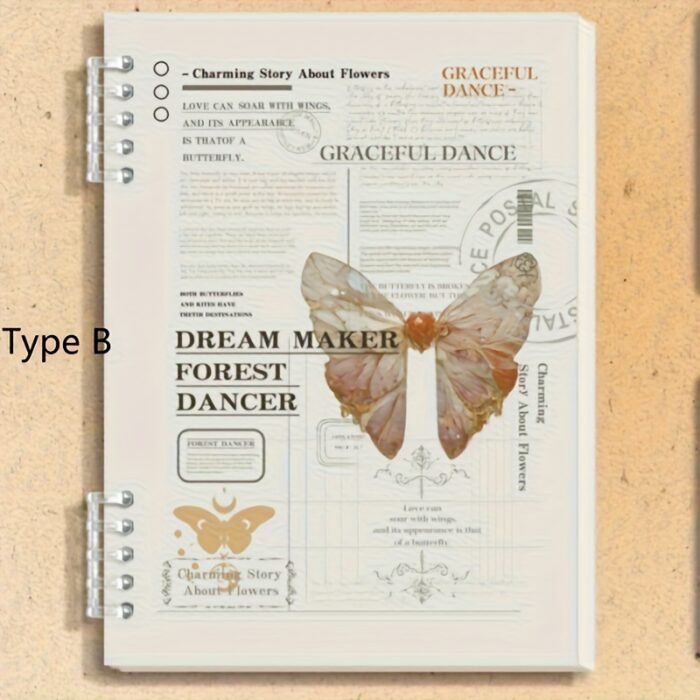 Vintage Butterfly & Floral A5 Binder Journal with Interchangeable Inner Pages - 60-Sheet (120-Page) Hard Cover Notebook, Golden-Toned Spiral Binding, Labeled Sections & Table of Contents for Bullet Journaling, Planner, Scrapbooking - Elegant Pastel Colors, Durable Design for Home Office, School, Travel - Image 6