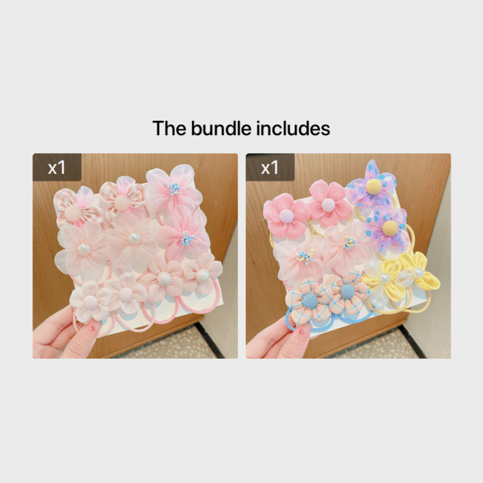 10pcs set of flower and bow hair ties for children, cute hair ties for babies that do not damage the hair, hair braiding headbands for girls, no paper cards, bagged accessories - Image 14