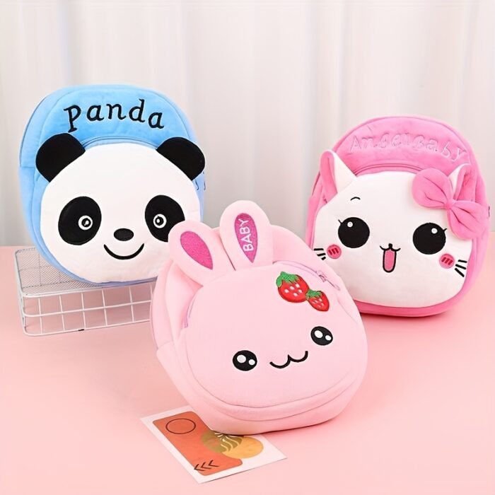 Cute Cartoon Animal Plush 1pc Backpack - Lightweight Polyester, Adjustable Straps, Embroidered Zip Closure, Hand Wash - Sky Blue Panda & Friends Design, Ideal for College, Gift for Age 3+ - Image 6