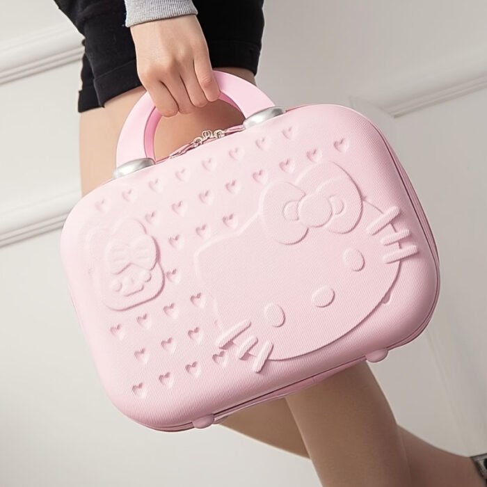 14 Inch Sandwich Cat Design Multifunctional Trolley Luggage Compartment - Grease-Resistant Makeup Travel Case with 4 Wheels, Pink Suitcase for Cosmetics Storage, Unisex for Men & Women, Luggage for Travel, Playful Aesthetic, Easygrip Handle - Image 2