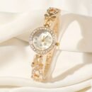 Women's Rhinestone Flower Design Bracelet Watch, Perfect for Birthday Gifts and Casual Attire
