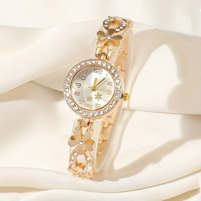 Women's Rhinestone Flower Design Bracelet Watch, Perfect for Birthday Gifts and Casual Attire - Image 6