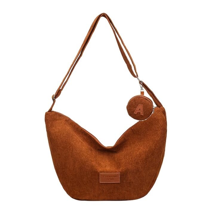 Women'S Casual Corduroy Shoulder Bag - Lightweight, Adjustable Strap, Zipper Closure, Polyester Lining, Edge Paint Detail, Preppy Style, Ideal for Hiking, Cycling, and Everyday Use, Casual Accessory | Casual Style Bag | Lightweight Bag - Image 9