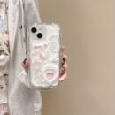 For Iphone Curved Edge Drop Glue Cream Paint Pink Heart-Shaped Butterfly Anti Drop Phone Protective Case