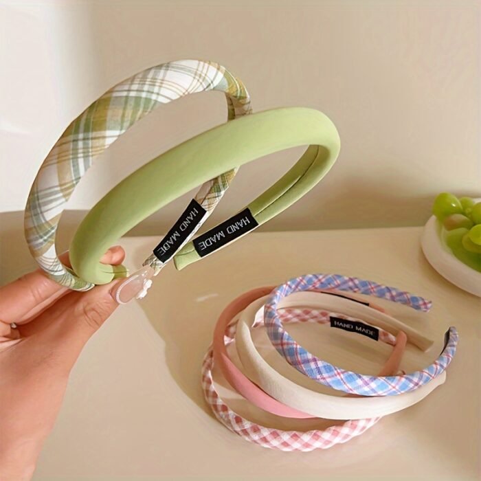 62pcs/1pc, Women's Plaid & Solid Color Headbands - Sweet Pink, Stylish Polyester Hair Accessories for Travel, Vacations, and Daily Wear - Image 4