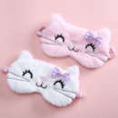 Cartoon Plush Sleeping Mask with Adjustable Tie Closure - Cute Cat Design with Fluffy Trim, Light Blocking Eyeshade for Restful Sleep, Polyester Material, No Battery Required, Travel Sleeping Mask|Cartoon Animal Design|Soft Comfortable Mask
