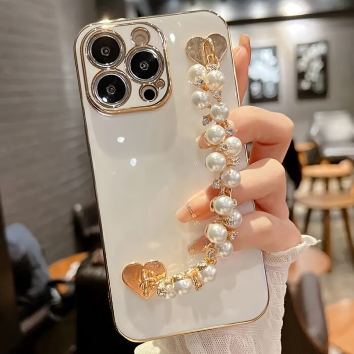 Stylish Acrylic Beaded Phone Lanyard with Golden Heart Charm—Multifunctional Phone Case Bracelet Set Including Tape, Ideal Gift for Women - Image 2