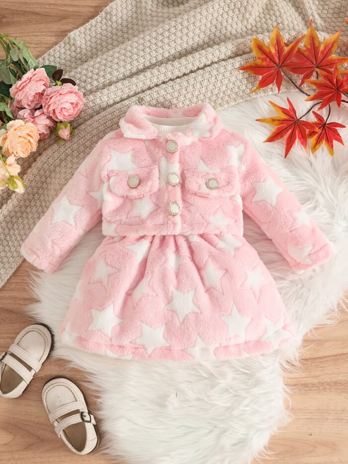 Autumn/Winter New Plush Long-Sleeve Cardigan Vest + Cozy Warm Dress 2pcs Set, Perfect for Outdoor Wear, Perfect for Outdoor - Image 2
