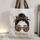 Leopard print glasses, Women's pattern print, casual tote bag, reusable fashionable backpack, multifunctional tote bag, beach bag, printed shopping bag, suitable for women