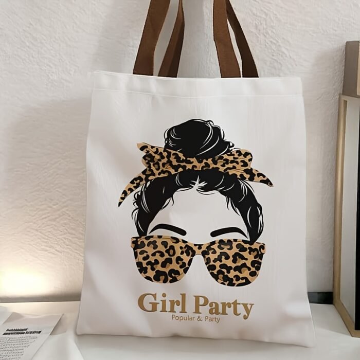 Leopard print glasses, Women's pattern print, casual tote bag, reusable fashionable backpack, multifunctional tote bag, beach bag, printed shopping bag, suitable for women - Image 2
