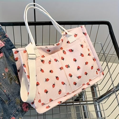 Strawberry Pattern Multi-Pocket Commuter Tote Bag, Adjustable Shoulder Strap, 2 Front Pockets, Large Pocket, Anti-Theft Zipper Closure Suitable for Travel, College, Gym, Home Storage, Sewing Tools, Snacks, Beach - The Best Gift, Cute Crossbody Bag for Women and, Strawberry Wallet Handbag Fashionable Chain Shoulder Carry-On
