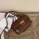 Women's Vintage Mini Handbag with Detachable Chain Strap & Pattern - Golden-Tone Hardware, Square Shape, Coffee Brown/Light Brown/White/Black - Casual & Formal Everyday Crossbody Shoulder Bag