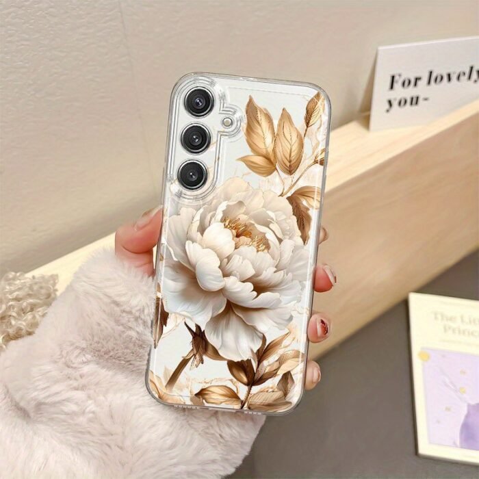 Golden Lotus Phone Case for Samsung for galaxy A02 A03S A04 A05S A06 A13 A14 A15 A16 5G A21S A22 A23 A24 A25 A26 A32 A34 A35 A36 A50 A52 A53 A54 A55 A55 A56 A73 S21 Ultra S22 Plus S23+ S24 FE S48 Cartoon Transparent Dropproof All-Inclusive TPU Phone Case Simple Fashion Shockproof Softshell Protective Case Ideas, Phone Case Protective, Designer Phone Case, Phone Protection, Modern Phone Cover, Trendy Device Accessory, Flexible Phone Shell, Protective Phone Cover, Everyday Accessories - Image 5