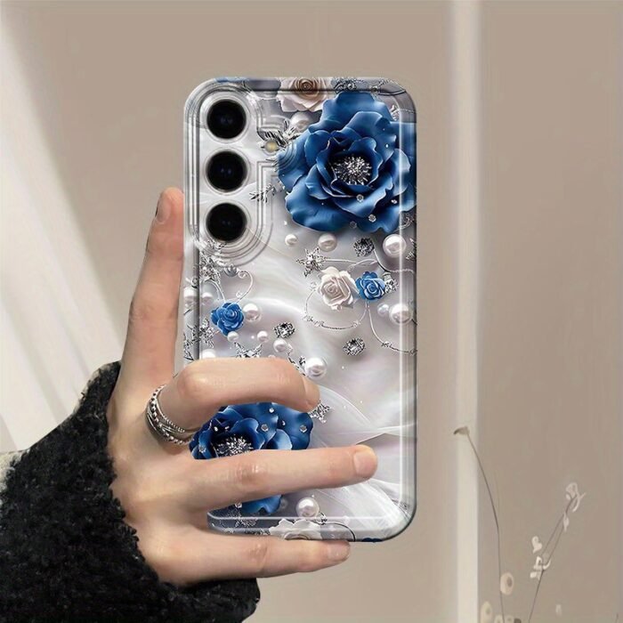Blue Bewitching Rose Pearl Phone Case for Samsung for galaxy A02 A03S A04 A05S A06 A13 A14 A15 A16 5G A21S A22 A23 A24 A25 A26 A32 A34 A35 A36 A50 A52 A52 A53 A54 A55 A56 A73 S21 Ultra S22 Plus S23+ S24 FE S25 Cartoon Transparent Dropproof All-Inclusive TPU Phone Case Simple Fashion Shockproof Softshell Protective Case Trend New Pattern Ideas, Shopping Holiday Decoration Style Brings Fashion Grasp The Trend Earn Reward Consume And Have In As Autumn Moves Into Gifts Perfect Tools - Image 3