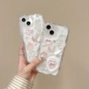 For Iphone Curved Edge Drop Glue Cream Paint Pink Heart-Shaped Butterfly Anti Drop Phone Protective Case