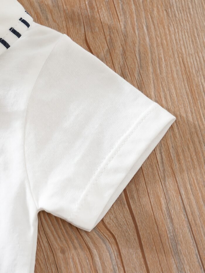 Baby Boys Casual Striped Short Sleeve Lapel Collar Romper Clothes, Suitable For Outdoor Wear - Image 4