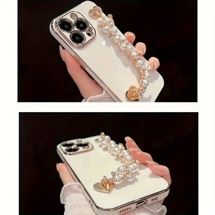 Stylish Acrylic Beaded Phone Lanyard with Golden Heart Charm—Multifunctional Phone Case Bracelet Set Including Tape, Ideal Gift for Women - Image 4