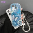 A fashionable trendy butterfly print, and a thick shockproof phone case with a unique design, cute print with a lanyard chain phone protection case suitable for Apple series 11, 12, 13, 14, 15, 16 Pro Max and Samsung series.