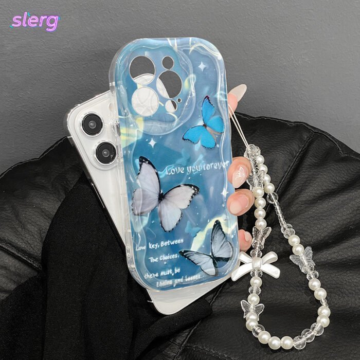 A fashionable trendy butterfly print, and a thick shockproof phone case with a unique design, cute print with a lanyard chain phone protection case suitable for Apple series 11, 12, 13, 14, 15, 16 Pro Max and Samsung series. - Image 4