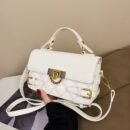 Women's Vintage Mini Handbag with Detachable Chain Strap & Pattern - Golden-Tone Hardware, Square Shape, Coffee Brown/Light Brown/White/Black - Casual & Formal Everyday Crossbody Shoulder Bag