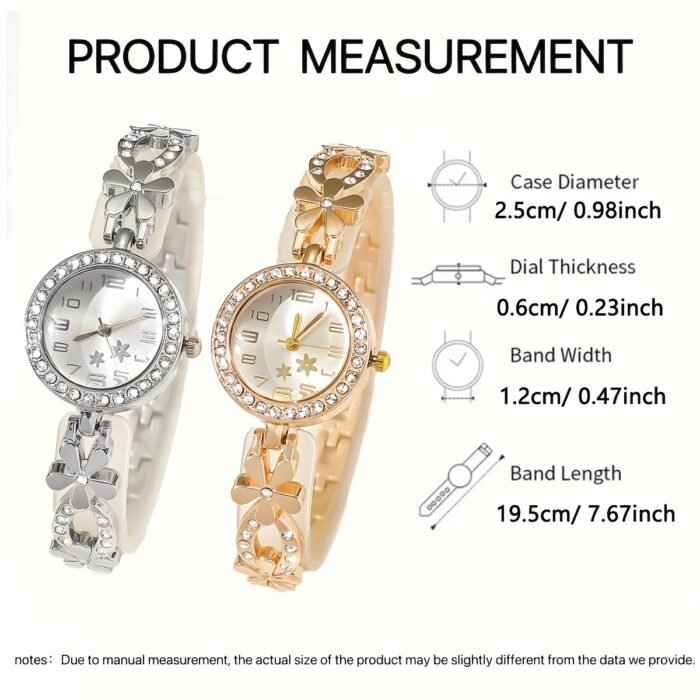 Women's Rhinestone Flower Design Bracelet Watch, Perfect for Birthday Gifts and Casual Attire - Image 8