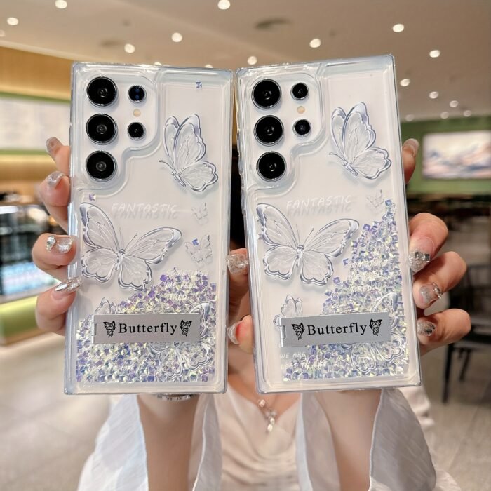1pc Sparkling Butterfly Glitter Phone Case Compatible with Samsung Galaxy S25 S24 S23 S22 Plus Ultra, Featuring a Stand, Perfect As a Christmas Gift. - Image 3