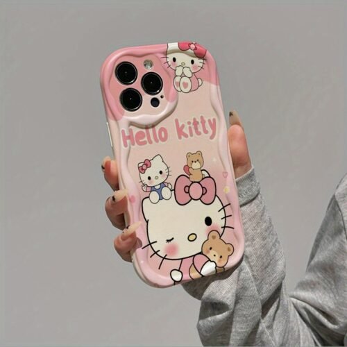 The Phone Case Featuring Little Bear And for hello kitty Is Compatible with Iphone 16 Pro Max/15 Pro/14 Plus/13 Pro/12 Pro Max/11, Offering Durability And a Stylish Design.