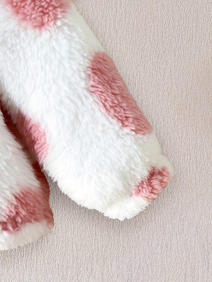A Set of Warm Clothes for Baby Girls, Warm Hooded Fleece Jacket, Cardigan Top + Elastic Waist Warm Pants, Autumn And Winter Style, Cute Cold-Proof Jacket for Girls, Fur Zipper Outerwear, Outdoor Clothing Set, Newborn Children, Plush Warm Heart Pattern, Windproof Long-Sleeved Trousers, Two-Piece Set, 0-1-2-3 Years Old, 6-9 Months, Birthday Gift, Suitable for Outdoor Clothing, Leisure, Gathering, Party, Holiday Gift - Image 8