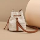 Women's Retro Bohemian Woven Crossbody Bag with Adjustable Strap & Magnetic Closure - Light Brown/White Wicker Texture Handbag, Golden-Tone Hardware, Lining - Beach Bag for Vacation, Everyday & Formal Events - Two Colors Available (Light Brown White) - Woven Fabric Design, Secure Drawstring Closure, Versatile Bohemian Style, Durable & Stylish for Casual Formal Outfits, Vacation Accessory, Lightweight Handbag, Fashion Women, Boho Lovers