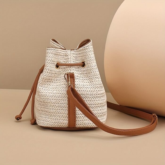 Women's Retro Bohemian Woven Crossbody Bag with Adjustable Strap & Magnetic Closure - Light Brown/White Wicker Texture Handbag, Golden-Tone Hardware, Lining - Beach Bag for Vacation, Everyday & Formal Events - Two Colors Available (Light Brown White) - Woven Fabric Design, Secure Drawstring Closure, Versatile Bohemian Style, Durable & Stylish for Casual Formal Outfits, Vacation Accessory, Lightweight Handbag, Fashion Women, Boho Lovers - Image 4