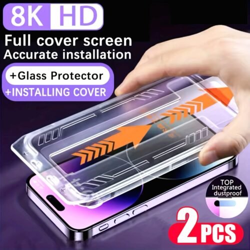 2 Pack 4K Ultra HD Glossy Tempered Glass Screen Protector for iPhone 16 17 Pro Max 17 Air 16e 15 14 Plus 13 12 Mini 11 XR X XS Max One-Click Film Applicator, Full Coverage, Edge Protection Anti-Fingerprint, Shatter-Proof with Tool Included, Mobile Protection, Device Safety, Sleek Design, Smooth Surface, Durable Glass, Scratchresistant, Phone Film, Display Shield, Gadget Protectors, Tech Enthusiasts