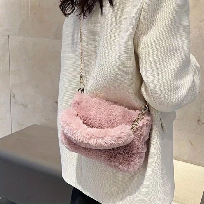 1pc Autumn/Winter Plush Handbag, Fashionable Crossbody Shoulder Bag for Women with Adjustable Strap, Lightweight Stylish Small Square Bag, Zipper Closure and Synthetic Lining, 5 Color Options