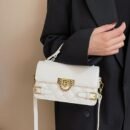 Women's Vintage Mini Handbag with Detachable Chain Strap & Pattern - Golden-Tone Hardware, Square Shape, Coffee Brown/Light Brown/White/Black - Casual & Formal Everyday Crossbody Shoulder Bag