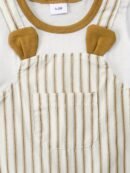Adorable ' Cartoon Bear Striped Romper with Pockets - Comfy Short-Sleeve Overalls for Spring/Summer, Machine Washable, White & Beige Design, Summer Clothes | Functional Pocket Design, Romper, Perfect for Outdoor