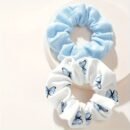 2pcs Soft Fabric Hair Ties - Solid Color & Floral Butterfly Print Hair Accessories, Fresh & Simple Style for Women Teens, Valentine’s Day Gifts, Everyday Casual Wear